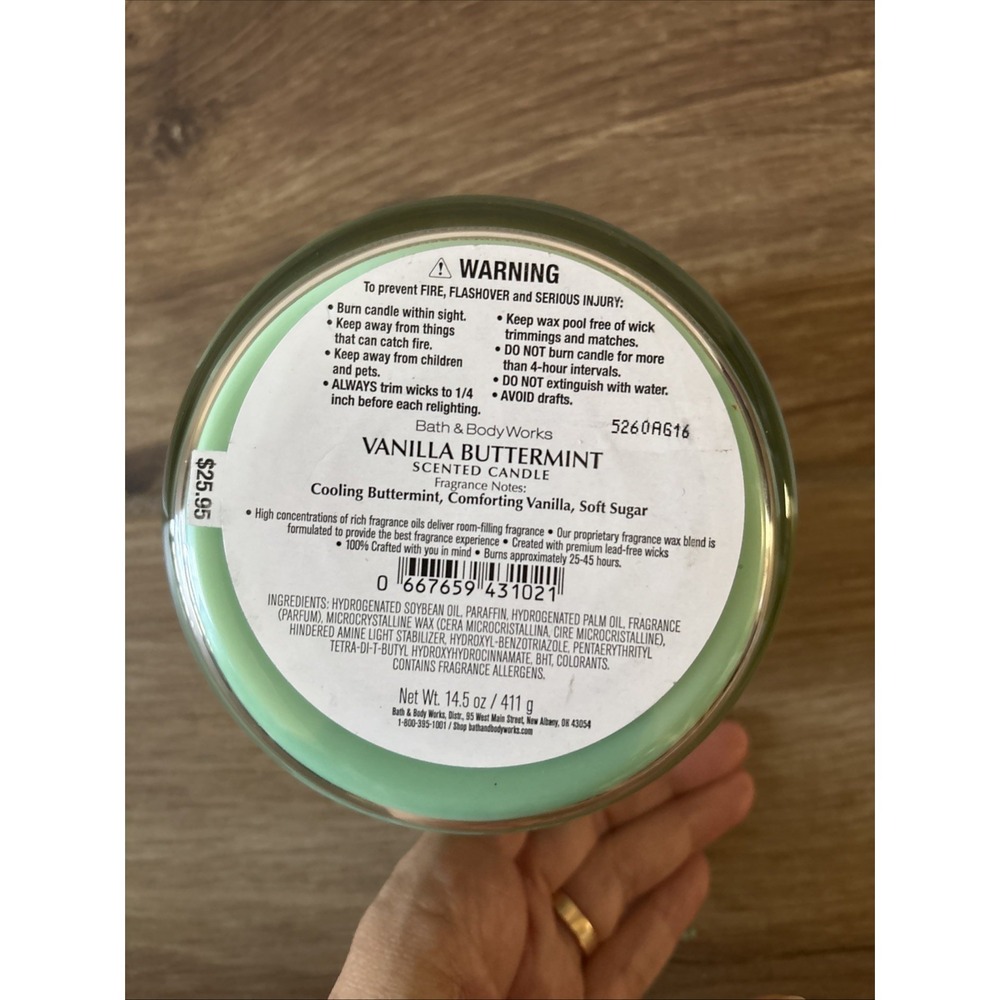 BATH & BODY WORKS 3 WICK 14.5oz CANDLE NEW‎ Vanilla Buttermint - Picture 5 of 7